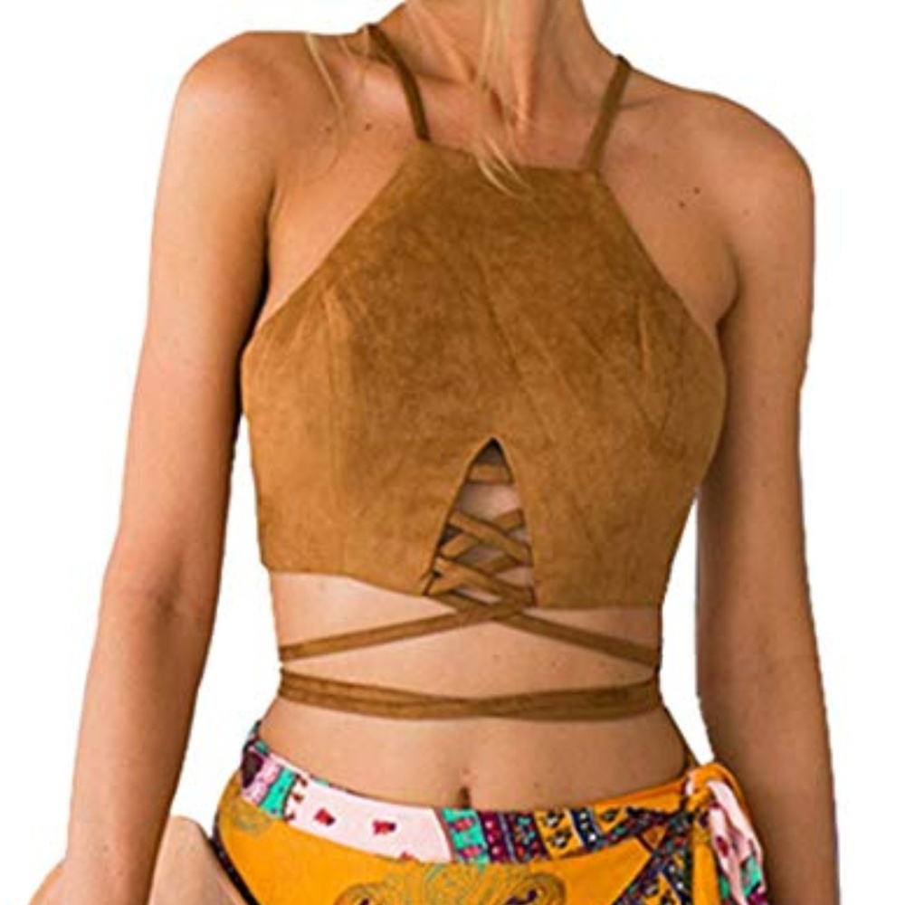 High Neck Self-tie Boho Crop Top